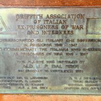 Griffith Association of Italian Ex-Prisoners of War and Internees Memorial Plaque Located in the Memorial Garden