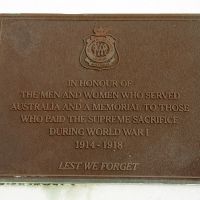 Emu Park War Memorial World War I Service Commemorative Plaque