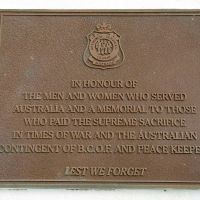 Emu Park War Memorial Peace Keepers and BCOF Service Commemorative Plaque