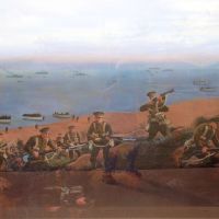 Emu Park Anzac Court Gallipoli Landing Glass Panel Depiction